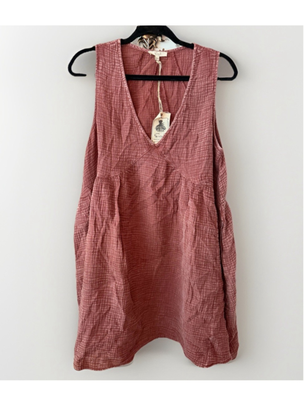 Easel Los Angeles Large Cotton Gauze Dress V Neck Sleeveless With Pockets Size L